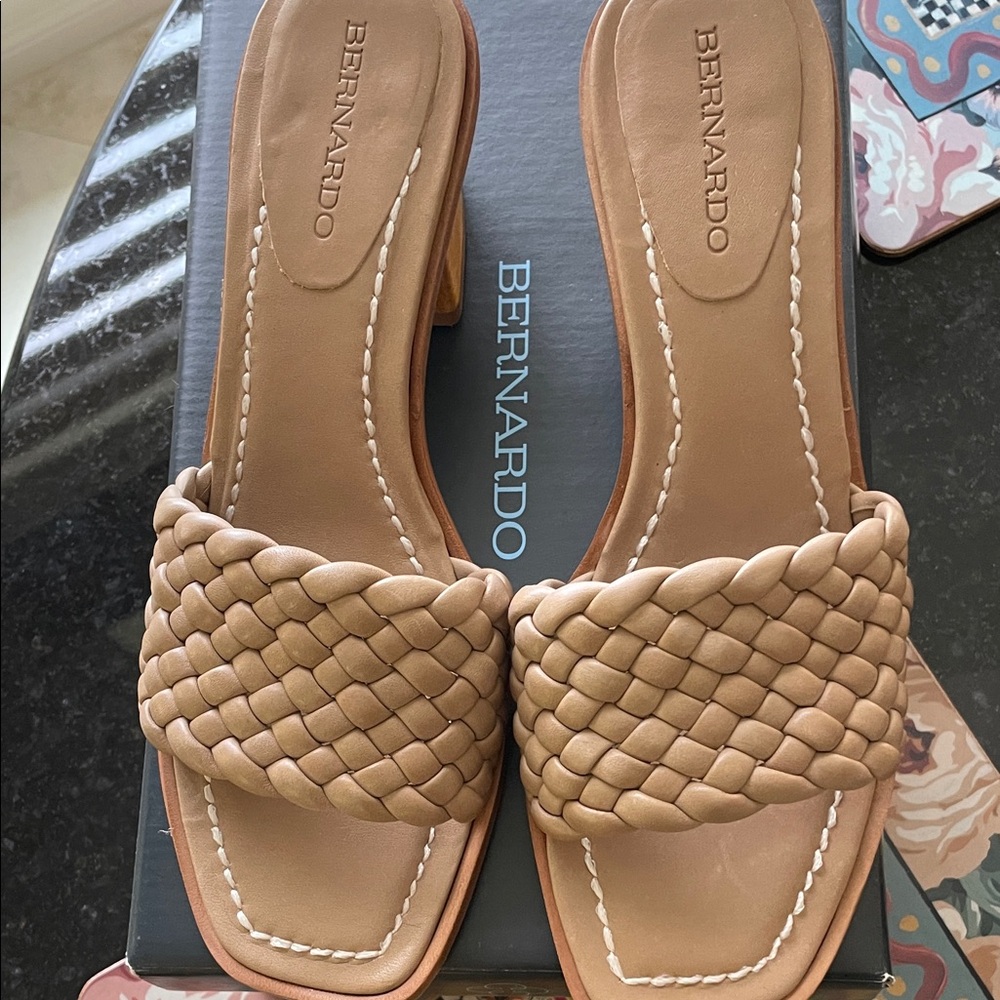 Bernardo Tan Woven Slide Sandals